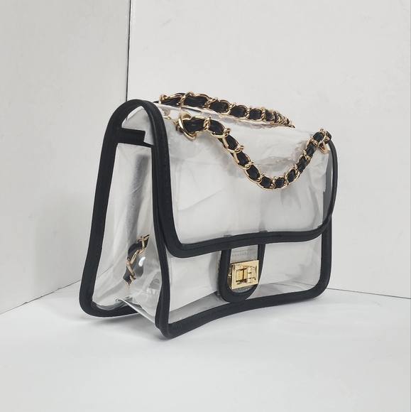Womens PVC Clear Crossbody Handbag Black Trim Stadium Approved Clear Bag - Picture 7 of 8